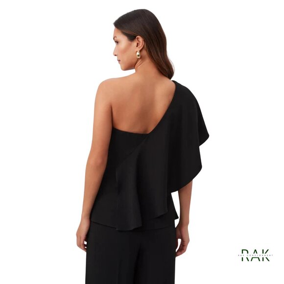 TRINA TURK "Glamorous" Navy One-Shoulder Flounce Top | US 6 | Retail $228 - Picture 2 of 7